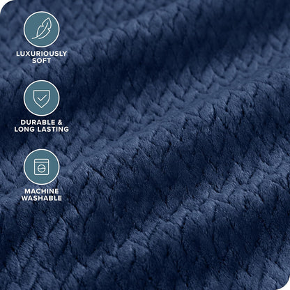 Bare Home Textured Fleece Blanket - Twin/Twin Extra Long - Ultra-Soft Lightweight for Bed, Sofa, and Couch - Luxury Microplush - Cozy Warm Blanket (Twin/Twin XL, Chevron Dark Blue)
