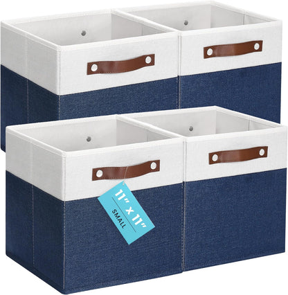 OrganiHaus 11x11 Fabric Cubes Storage Bins Set of 4, Foldable Collapsible Fabric Storage Bins for Organizer, Cubbies Organizer for Kallax, Linen Cube Shelf Baskets, Toy Organizing boxes - Navy Blue