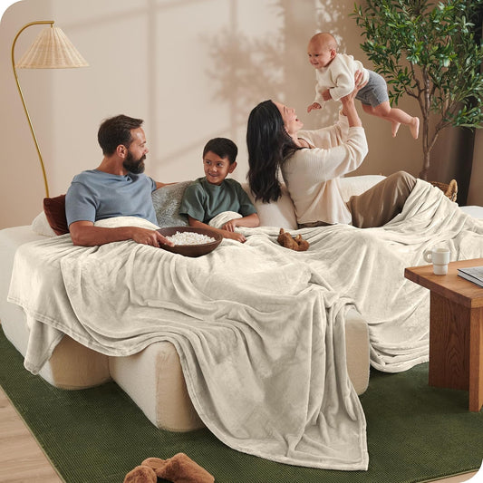 Bare Home Fleece Blanket - Giant Size - Ultra-Soft Lightweight for Bed, Sofa, and Couch - Luxury Microplush - Cozy Warm Blanket (Giant, Oyster)