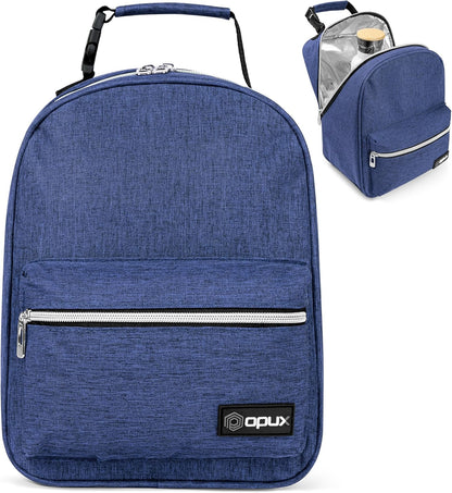 opux Lunch Box for Girls Boys Kids, Insulated Leakproof Lunch Bag, Reusable Teen Lunch Boxes for School, Medium Large lunchbox for Women Men Adult for Work with Front Back Pocket (Navy Blue)