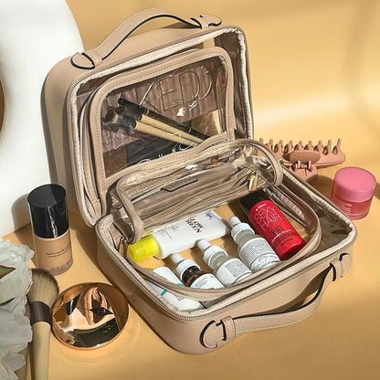 JAZD Clear Makeup Bag Toiletry Bag for Women Cosmetic Case Large Capacity Travel Make Up Bag Organizer Transparent Storage Compartment TSA Approved