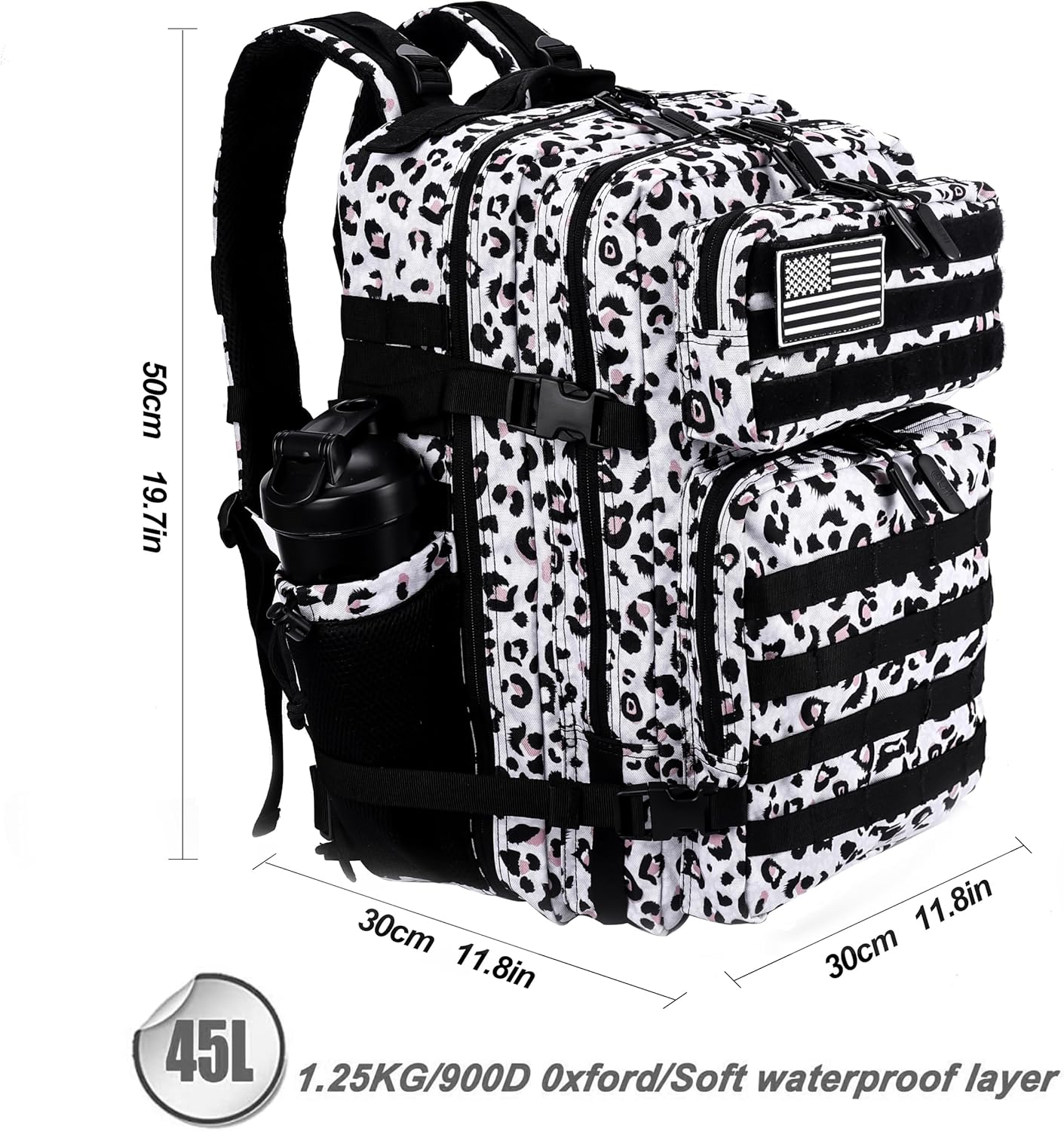 LHI Military Tactical Backpack for Men and Women 45L Army 3 Days Assault Pack Bag Large Rucksack with Molle System - Leopard