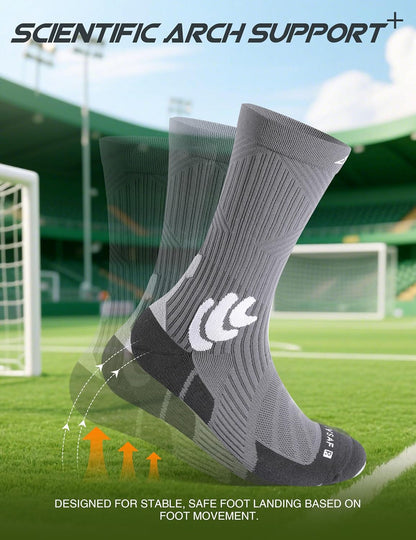 Men's Compression Running Socks: Coolmax Athletic Crew Socks Moisture Wicking Anti-Blister Cushion for Hiking 3 Pairs