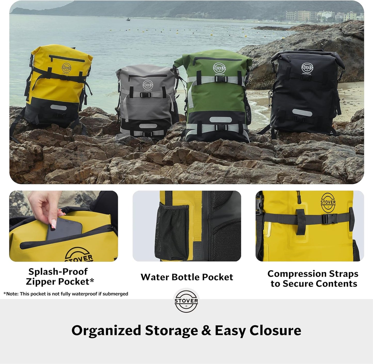 STOVER 5/10/25/30/40/55L Waterproof Backpack- Floating Dry Bag for Kayaking, Travel, Beach, Hiking, & Camping, Men/Women