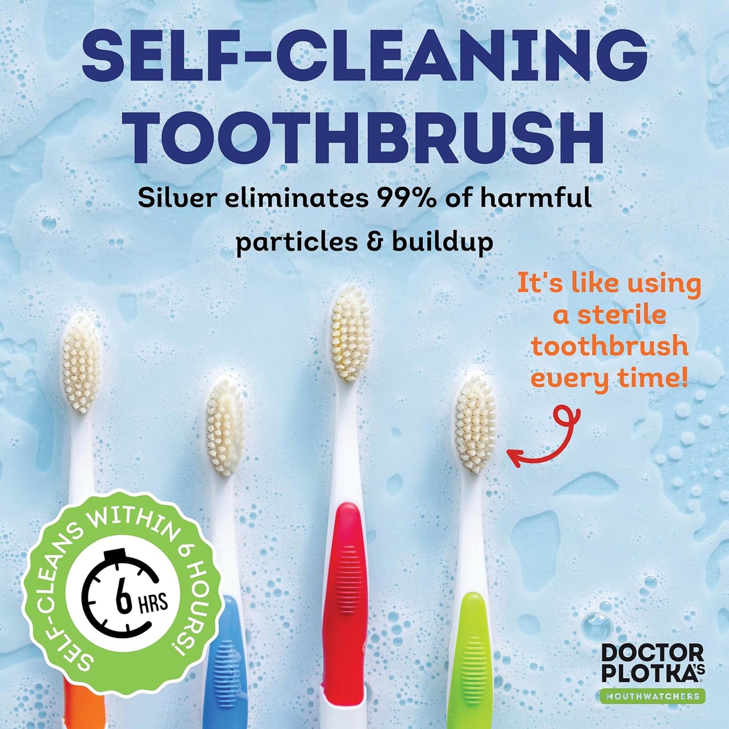 MOUTHWATCHERS Soft Flossing Toothbrushes, Value Pack of 4, Red, Manual Toothbrush for Adults, Ultra Clean, Good for Sensitive Teeth and Gums, by Dr. Plotka's