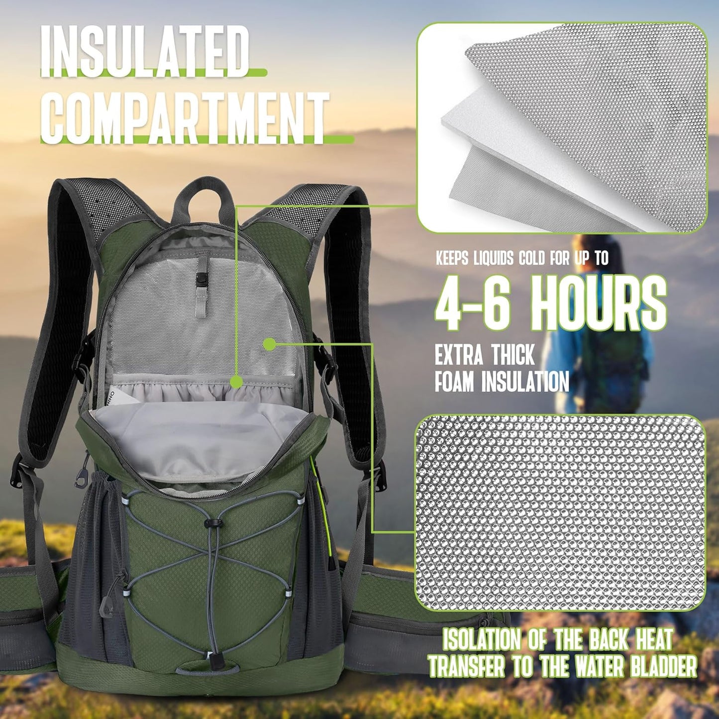 N NEVO RHINO Hydration Backpack, 18L Multipurpose Hiking Backpack with 3L Water Bladder, Water Backpack Insulated Hydration Pack Ideal for Hiking and Cycling