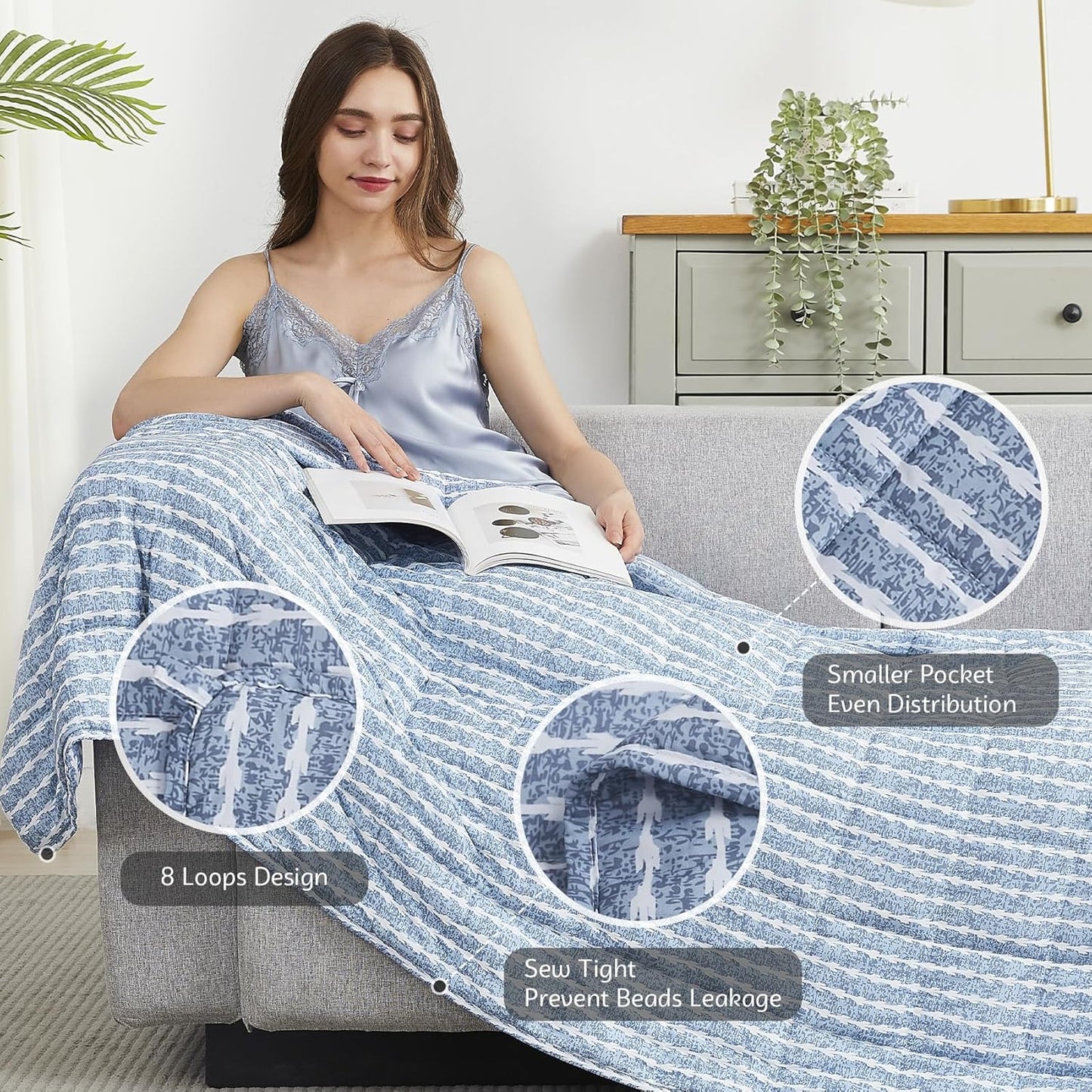 L'AGRATY Weighted Blanket - 48"x72" 15lbs Cooling Breathable Heavy Blanket Microfiber Material with Glass Beads for Adult All-Season Summer Fall Winter Soft Thick Comfort