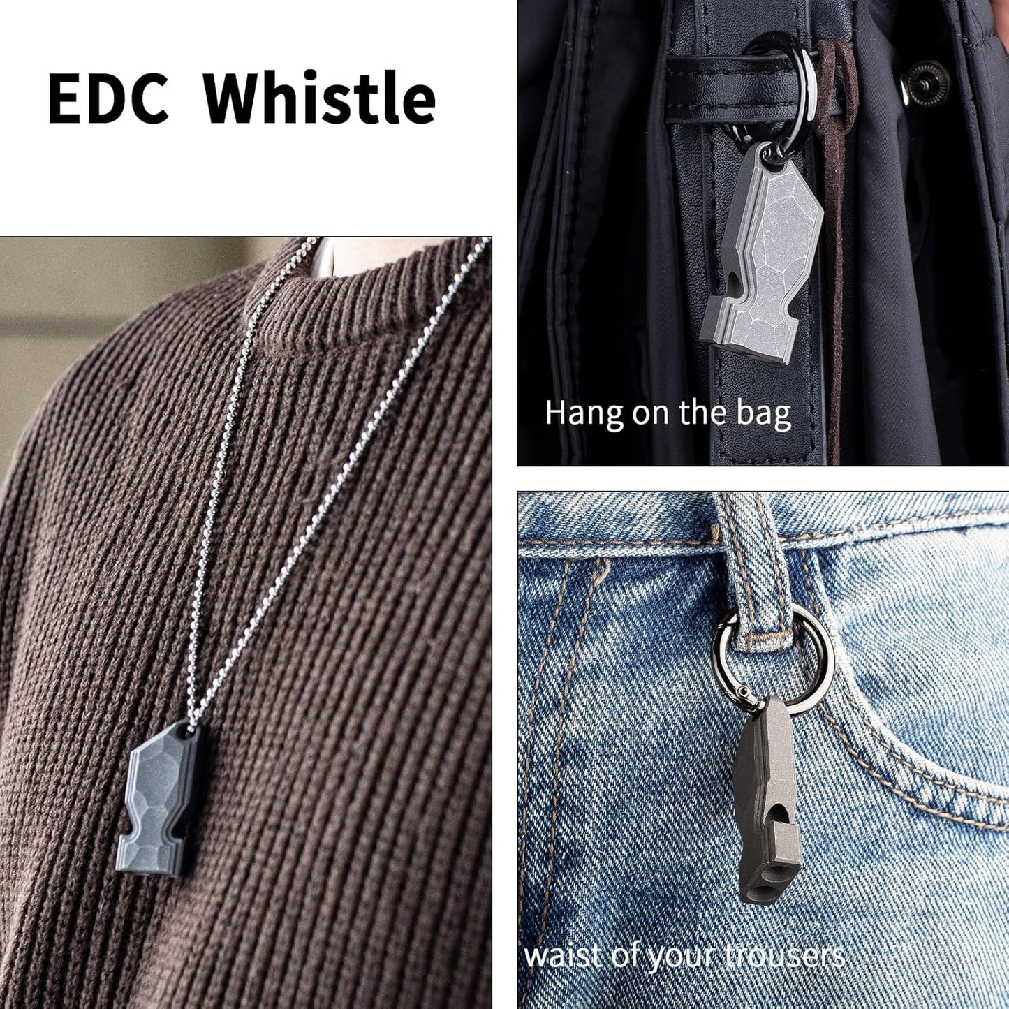 TISUR Titanium Emergency Whistle,EDC Safety Whistles Necklace Loud up to 120db,Survival Whistles for Survival,Hiking,Camping,Pets Training