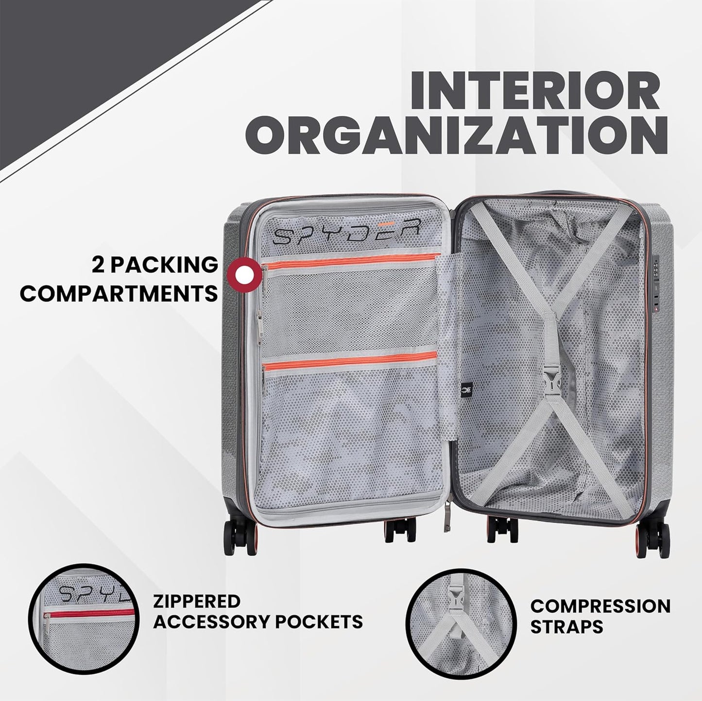 Spyder Traverse 29 Inch Large Expandable Hardside Upright Suitcase with 360° Spinner Wheels, TSA Approved Lock, Silver