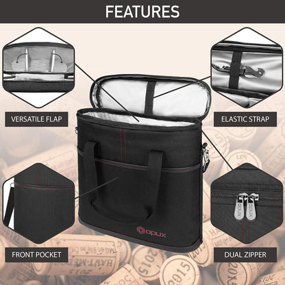 OPUX 3 Bottle Wine Carrier Tote, Insulated Leakproof Wine Cooler Bag, Wine Travel Bag Tote for Picnic BYOB Beach, Portable Wine Bottle Carrying Case, Gift for Wine Lover Women Men Christmas, Black