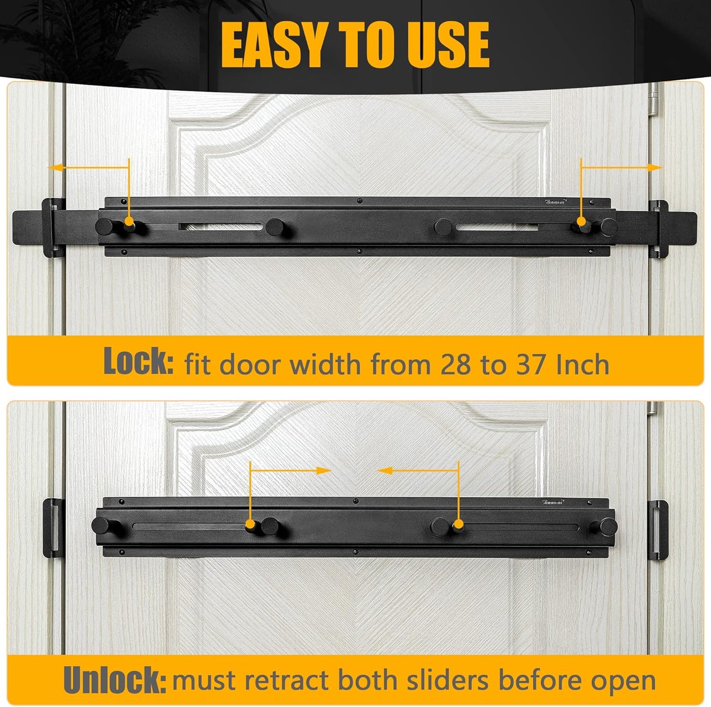 Door Bar Lock - Patented Door Barricade Security Bar - Home Safety Improvement, Door Reinforcement, Childproof, Break-in Prevention - Premium Grade Steel Door Mount for 26''-37'' Wide Doors