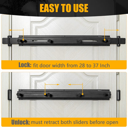 Door Bar Lock - Patented Door Barricade Security Bar - Home Safety Improvement, Door Reinforcement, Childproof, Break-in Prevention - Premium Grade Steel Door Mount for 26''-37'' Wide Doors