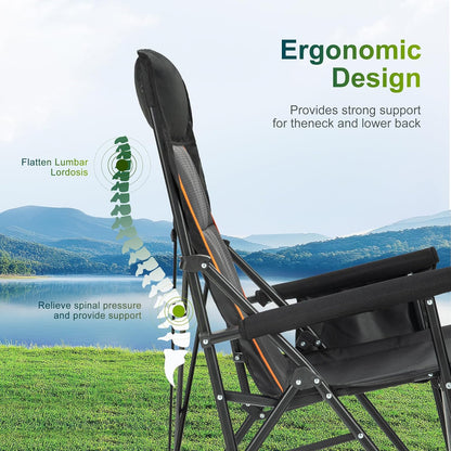 ALPHA CAMP Oversized Folding Camping Chairs for Adults High Backrest Heavy Duty Lawn Chairs Support 500 LBS Portable Camp Chairs with Cup Holders Large Side Pocket Outdoor Chair