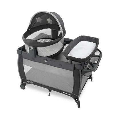 Graco Pack n Play Dome LX Playard with Baby Bassinet, Lightweight Portable Crib, Push-Button Fold Travel Crib, Redmond, Convertible