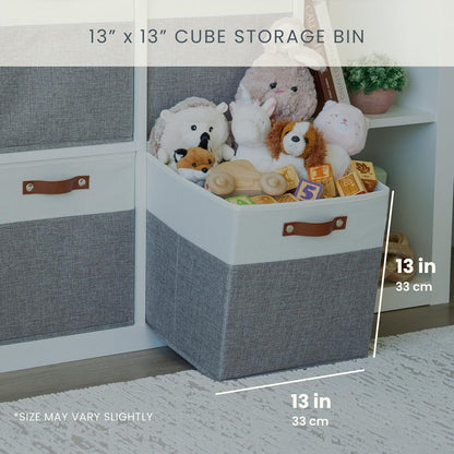 OrganiHaus 13x13 Cube Fabric Storage Bins Set of 4, Fabric Storage Cubes w/ Vegan Handles, 13 inch Collapsible Bins for Clothes & Toys Organizer, Cubbies Organizer, 13x13 Basket for Decor - Grey/White