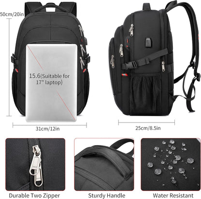 17.3 inch Laptop Backpack,School Bookbag Computer Rucksack with USB Charging Port,Water Resistant Sturdy Bagpack for Business College School Travel,Men Women Casual Daypack,Black