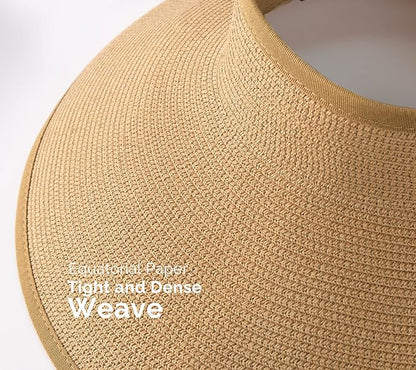 Camptrace Sun Visors for Women Wide Brim Beach Hat Foldable Straw Visor Hat Ponytail Summer Packable UPF 50+