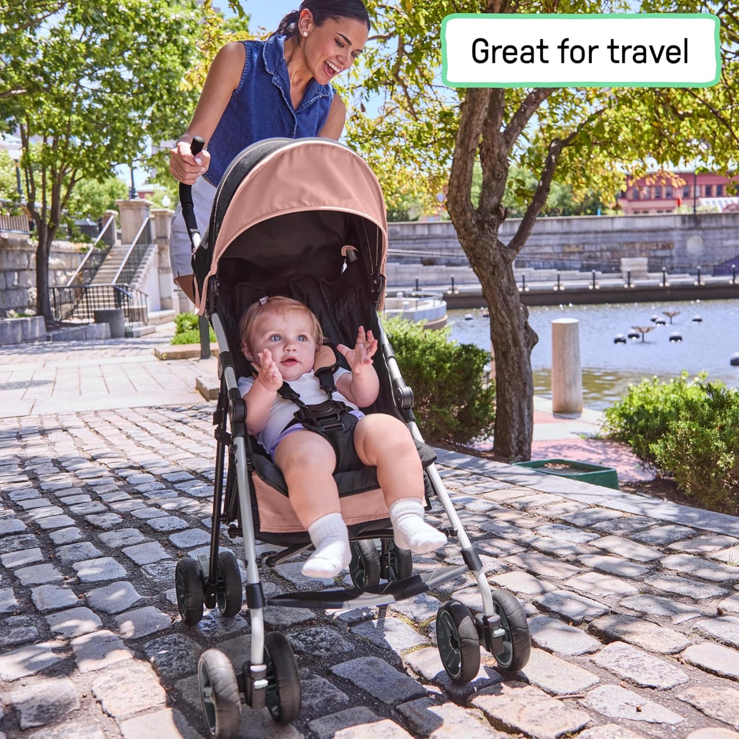 Ingenuity3D Mini Convenience Stroller – Lightweight Stroller, Compact Fold, Multi-Position Recline, Canopy with Pop Out Sun Visor and More – Umbrella Stroller for Travel, Dusty Rose Pink