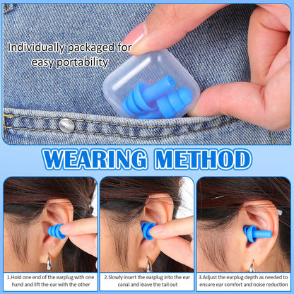 TrelaCo 100 Pairs Ear Plugs Bulk, NRR 29dB Reusable Silicone Ear Plugs with Plastic Cases Soft Foam for Sleeping Noise Cancelling for Concerts Shooting Swimming Noise Reduction(Blue)