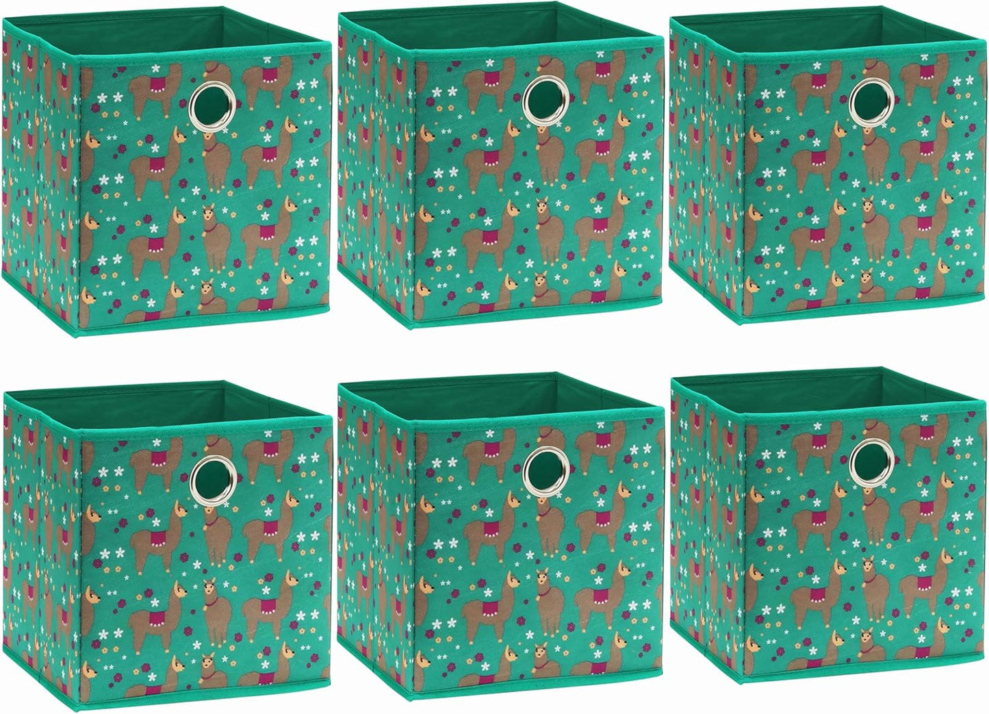 SIMPLE HOUSEWARE 10-Inch Collapsible Fabric Cube Storage Bin with Handles, Printed Design, 6 Pack, Green