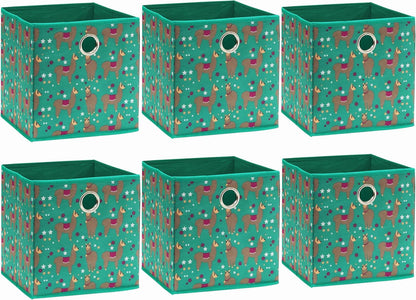 SIMPLE HOUSEWARE 10-Inch Collapsible Fabric Cube Storage Bin with Handles, Printed Design, 6 Pack, Green