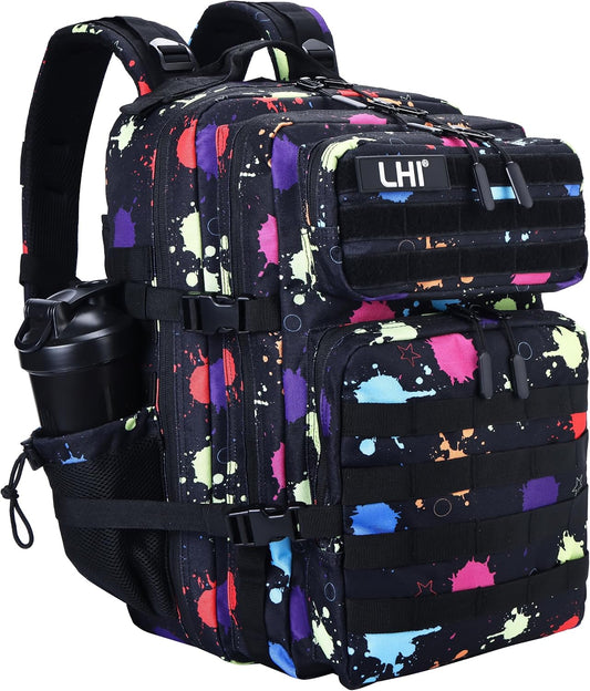 LHI Military Tactical Backpack for Men and Women 45L Army 3 Days Assault Pack Bag Large Rucksack with Molle System - Fluorescent Tie Dye