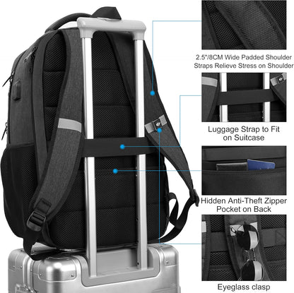 17.3 Inch Laptop Backpack, School Backpack,Large TSA Travel Carry on Backpack,College Student Bookbag with USB Port,Teenagers Water Resistant Computer Bagpack Gift for Men Women,Grey