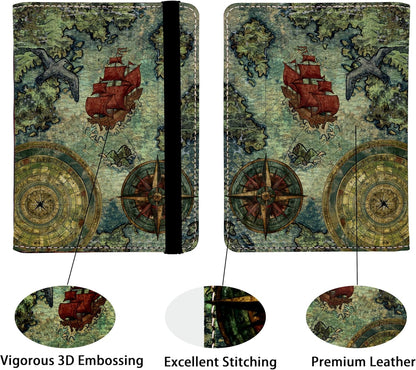 Old Pirate Map Passport Holder for Women and Men PU Leather Passport Cover for Travel