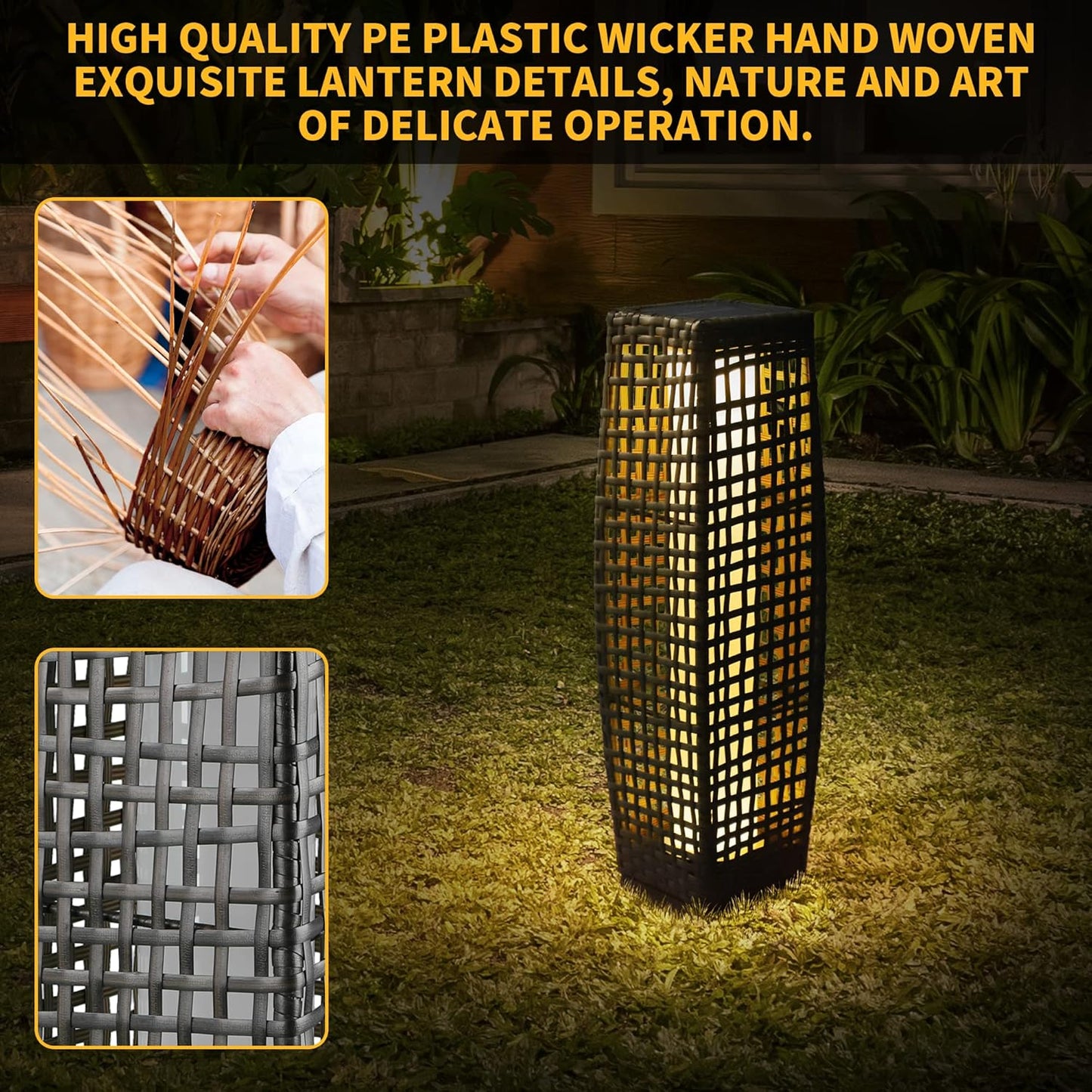 Solar Floor Lamp, Outdoor Floor Lamp, Solar Lanterns Outdoor Waterproof, Solar Powered Resin Wicker Outdoor Solar Lamp, Weather-Resistant Rattan Deck Light for Porch, Garden, Patio, Deck