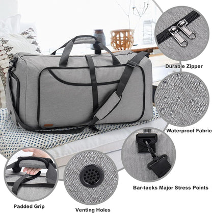 120L Duffle Bag for Travel, Large Foldable Waterproof Travel Duffel Bags Weekender Overnight Bag for Men and Women with Shoe Compartment (Gray)