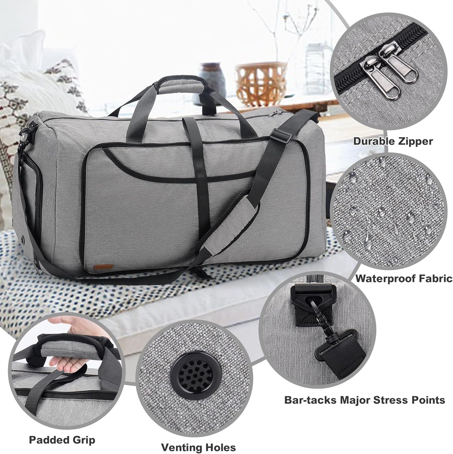 100L Duffle Bag for Travel, Large Foldable Waterproof Travel Duffel Bags Weekender Overnight Bag for Men and Women with Shoe Compartment