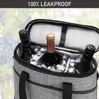 OPUX 3 Bottle Insulated Leakproof Wine Cooler Bag, Portable Wine Bottle Carrying Case - Grey