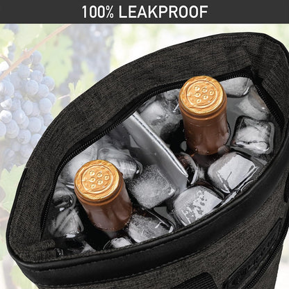 opux Two Bottle Wine Bag Carrier Tote, Insulated Leakproof 2 Bottle Wine Cooler Bag for Travel BYOB Picnic, Portable Wine Case, Gift for Men Women Wine Lover Birthday Party Christmas, Charcoal Gray