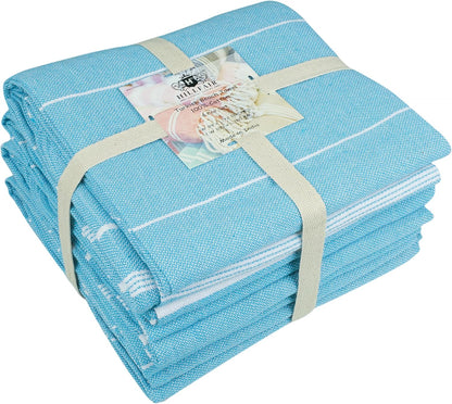 HILLFAIR Cotton Turkish Beach Towels, Quick Dry Lightweight Sand Free Peshtemal Towel for Bath Swim Yoga Pool Travel, Beach Accessories, Oversized Cotton Turkish Towels (39 x 72 inch- 4 Pack Sky)