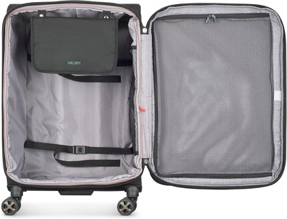 DELSEY PARIS Helium DLX Softside Expandable Luggage with Spinner Wheels, Black, Checked-Medium 25 Inch