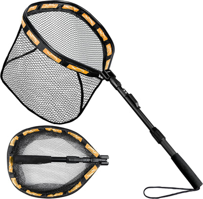 PLUSINNO Floating Fishing Net for Steelhead, Salmon, Fly, Kayak, Bass, Trout Fishing, Catfish, Rubber Coated Landing Net for Easy Catch & Release for Easy Transportation & Storage