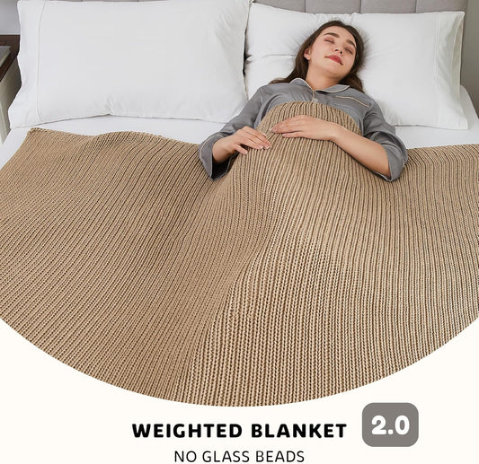 L'AGRATY Knitted Weighted Blanket - 48"x72" 15lbs Cooling Chunky Knit Heavy Blanket for Adults Braided Crochet Throw Thick Cable Yarn Knit Decorative No Beads Evenly Weighted Machine Washable