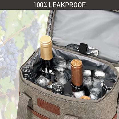 opux 6 Bottle Carrier Tote | Insulated Padded Wine Cooler Bag for Travel. Picnic, BYOB | Portable Leakproof Wine Tote Bag for Dinner, Party, Christmas, Wine Gift for Women, Men (Heather Taupe)