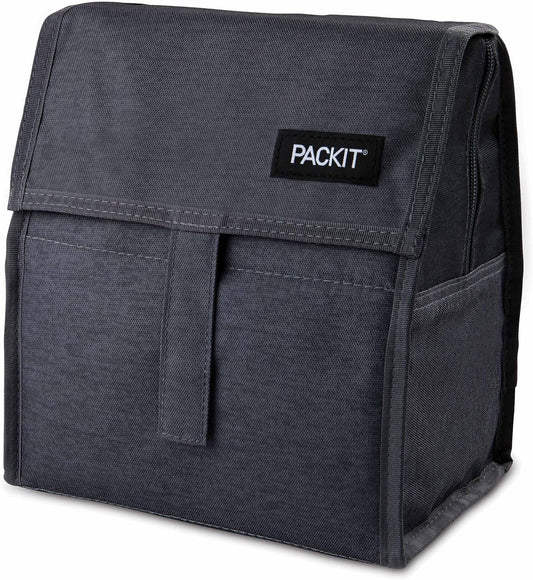 Packit® Freezable Lunch Bag, City Charcoal, Built with ECOFREEZE® Technology, Foldable, Reusable, Zip and Velcro Closure with Buckle Handle, Designed for Work Lunches and Fresh Lunch On the Go