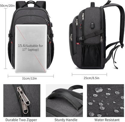 Backpack,17.3in Durable Travel Laptop Backpack, College Backpack,RFID Anti Theft Pocket Big Business Computer Bag,Water Resistant School Bookbag for Teens Men Women,Gifts Grey