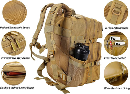 LHI Military Tactical Backpack for Men and Women 45L Army 3 Days Assault Pack Bag Large Rucksack with Molle System - Khaki