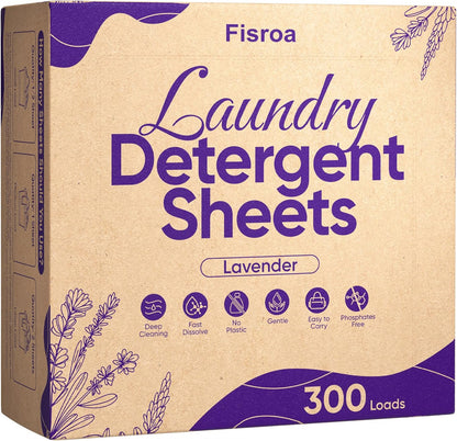 Lavender Laundry Detergent Sheets Travel Eco-friendly 300 Loads Fisroa Clothes Washing Detergent Sheets Plastic-Free Washer Strips Liquidless Laundry Strips Tablet