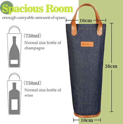 Tirrinia Single Wine Carrier Tote, Insulated Wine Cooler Bag for Travel, Picnic, & Wine Gifts – Thermal Padded Wine Bottle Holder Tote for Men & Women, Wine Gift for Wine Lovers,Dark Blue