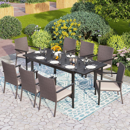 PHI VILLA Outdoor Wicker Chairs Set of 4, Rattan Covered Metal Armchairs with Removable Cushion, Heavy Duty Furniture Set for Patio, Deck, Porch, Yard