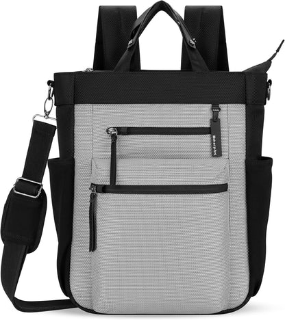Sherpani Soleil, Anti Theft Convertible Backpack, 3 in 1 Tote Bag,Cross Body Purse, 18L Travel Backpack, Travel Gifts for Women, RFID Protection, Metal Hardware Fits 13” Laptop (Sterling)