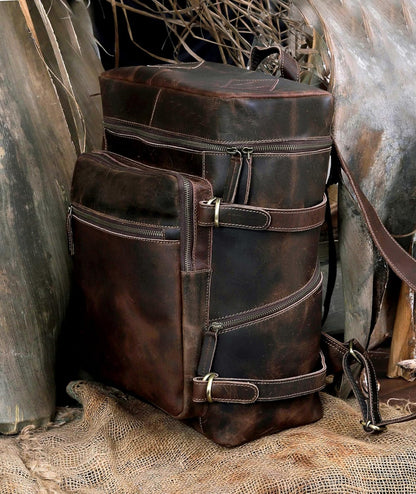 HLC Leather Brown Backpack For Men 17 Inch Genuine Laptop Backpack For Women Men Genuine Leather Backpack Vintage Large Capacity Business Retro Daypack