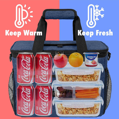 OPUX Soft Cooler Bag, Insulated Collapsible Lunch Cooler Tote for Men Work Camping Beach Travel, Portable Soft Sided Leakproof Waterproof Large Lunch Bag Box with Shoulder Strap 30 Cans, Heather Navy