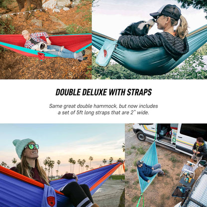 Grand Trunk Double Deluxe Parachute Nylon Hammock - 500lb Capacity Camping Hammock, 10.5x6.5ft, Lightweight & Durable (Navy/Light Blue)