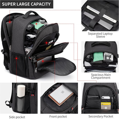 Backpack,17.3in Durable Travel Laptop Backpack, College Backpack,RFID Anti Theft Pocket Big Business Computer Bag,Water Resistant School Bookbag for Teens Men Women,Gifts Grey