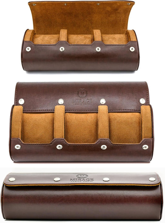 Watch Travel Case for Men Watch Roll for Travel Organizer and Display Watch Case - Swiss Espresso Vegan Leather Watch Case